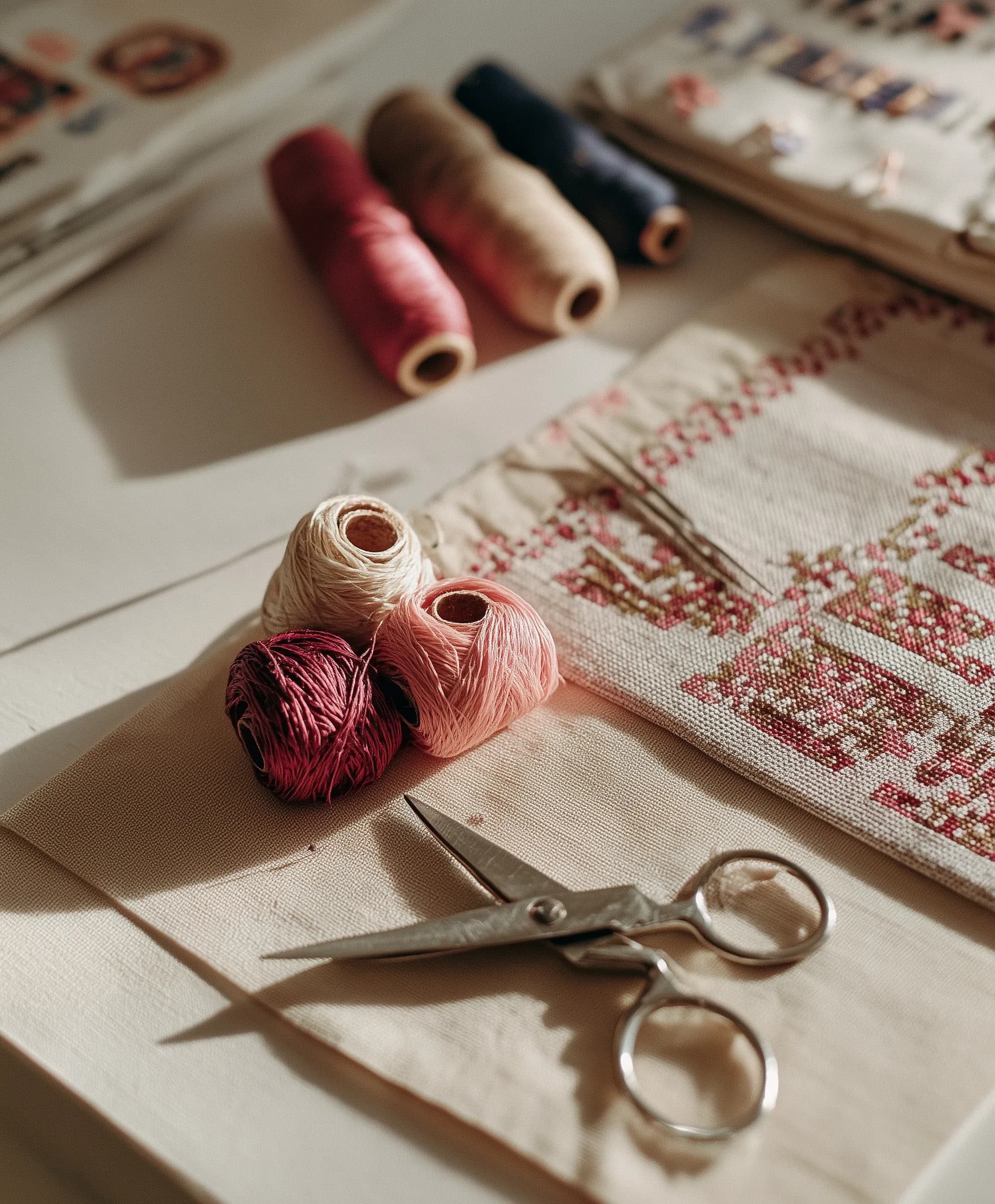 Palestinian Embroidery threads close up
